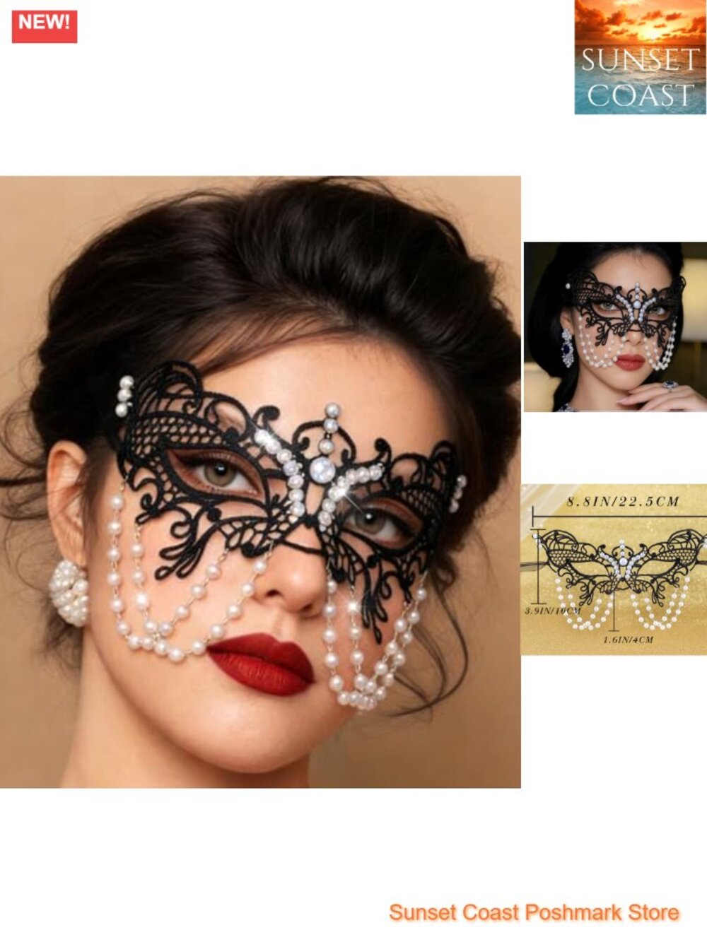 Masquerade Mask with Rhinestones Tassel Eye Lace for Party Costume Prom Ball
